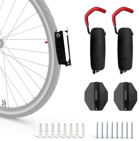2 Stück Schwenkbare Fahrrad Wandhalterung mit Hinterrad Halterung, Seitlich Schwenkbar, Platzsparender Wandfahrradständer, Hält bis zu 32 kg, für MTB, Rennrad, Fahrradhalter
