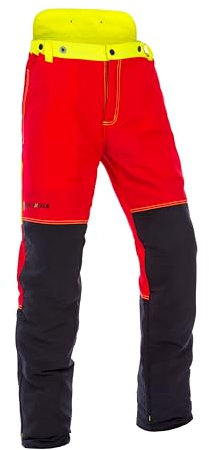 Forst-Extrem Beginner 2.0 Schnittschutzhose, Schnittschutzklasse 1 (20 m/s), anthrazit-orange oder rot-gelb (DE/NL/SE/PL, Alphanumerisch, L, Regular, Regular, rot-gelb)