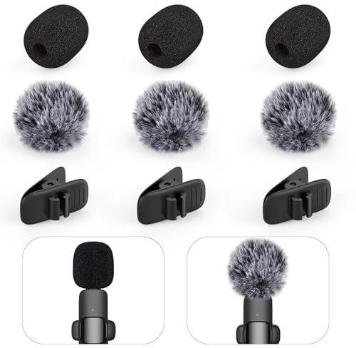 Mini Wireless Furry Windscreen & Foam Cover Set for Lavalier Microphone, Wind Muff Foam Mic Cover with Clip to Reduce Plosive and Better Highlight the Vocals, Washable and Windproof Wind Screen(9 Pcs)