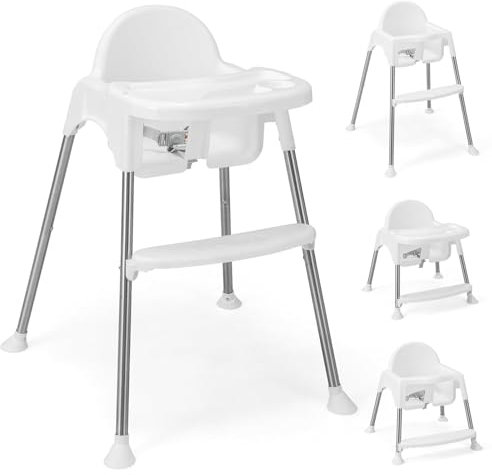 FANTASK 4 in 1 Hochstuhl mit abnehmbarem Doppeltablett, 3-Punkt-Sicherheitsgurt Stuhl, PP & Edelstahl umbaubarer Hochstuhl, Kombi-stuhl für 6-36 Monate Baby