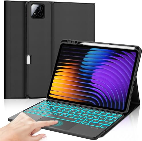 IVEOPPE Clavier Xiaomi Pad 7/7 Pro 11.2 2025 avec Trackpad, Coque Clavier avec Touchpad, Eclairage 7 Couleurs, Rechargeable AZERTY Détachable pour Xiaomi Pad 7/7 Pro 11.2 2025, Noir