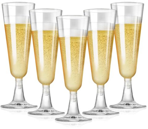 MEETOZ Lot de 50 flûtes à champagne réutilisables en polypropylène de qualité supérieure, 150 ml, flûtes à prosecco en polypropylène pour cocktail, dessert – Verres à griller pour fêtes, mariages