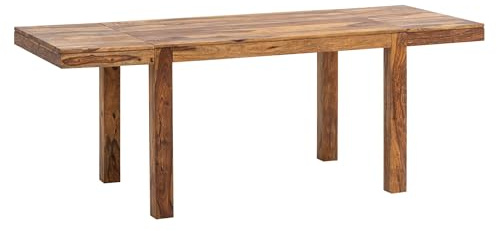 FineBuy Esstisch Ausziehbar 120-200 cm Sheesham Massivholz | Esszimmertisch mit Ansteckplatten, Küchentisch aus Echtholz im schlichten Look, handgefertigtes Unikat