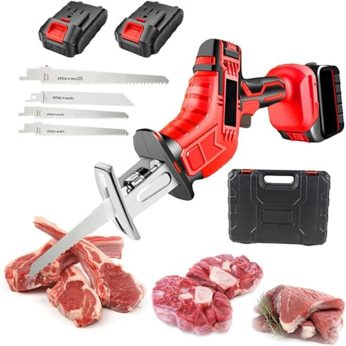 Generico Sega per Macellaio Professionale Multiuso Durevole Segaossa Elettrico Sega a Gattuccio Impugnatura Antiscivolo Ammortizzante Portatile Sega Ossa,03,2 Batteries