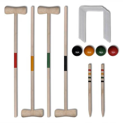 Tidyard 4 Player Croquet Set Wooden Mallets Colored Ball Wickets,Stakes Lawn Backyard Game Set Adults Teens Family Party Game