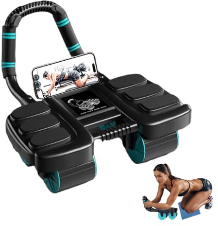 WRQIOO Ab Roller, Abdominal Wheel Roller, Ab Roller Exercise Wheel with Elbow Support, 4 Wheel Automatic Rebound Abdominal Roller with Built-In Phone Holder, for Fitness Enthusiasts & Novices