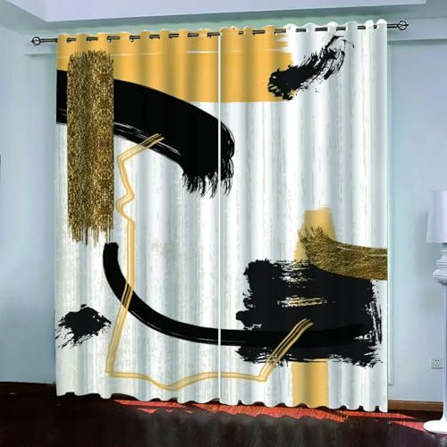 IKDZCM 3D-Druck Verdunkelungsvorhänge für Fenster Kreativer gelber Druck Günstige benutzerdefinierte große Größe 2-teilige Vorhänge für Wohnzimmer Schlafzimmer BxH/2x200x270cm vorhänge mit ösen