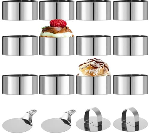 12 Piezas Pastel Molde,Molde Tarta Desmontable con tapa, con base,Anillo de Muse circular de 8 cm,Adecuado para hacer mous, galletas