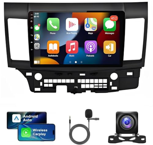 4G+64G Android 14 Car Stereo Radio for Mitsubishi Lancer 2007-2012 10 Inch Touchscreen Car Stereo w/Carplay Android Auto 2 Din GPS Sat Nav FM/RDS Radio Multimedia Player w/BT Wi-Fi Backup Camera