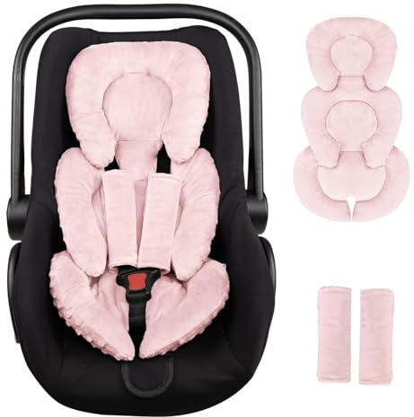 Infant Car Seat Insert Head and Body Support, GFU Reversible Newborn Insert for Carseat with Strap Pads, Soft Stroller Cushion Pillow Insert for Boys and Girls, Fits for Stroller, Swing, Pink