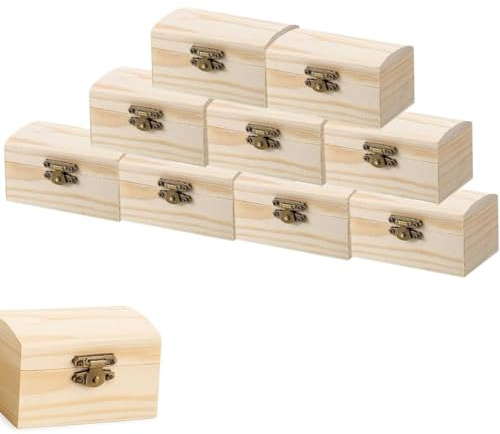 Zbozzba 10 Stück Holzkiste Klein,Hölzernes Schatztruhe Box,Mini Schatztruhe aus Holz,Rechteckige Holzschatzkiste, Bastelset Basteln, zur Aufbewahrung,DIY handgefertigt und Dekoration