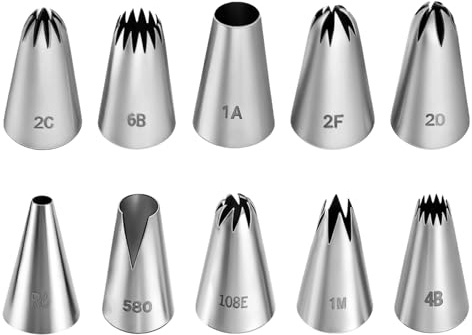 Aihoom 10pcs Douille Patisserie en Acier Inoxydable 304, Embouts de Décoration pour Gâteaux et Cupcakes, Kit Professionnel de Poche à Douille, Ustensiles de Pâtisserie Modernes et Simples