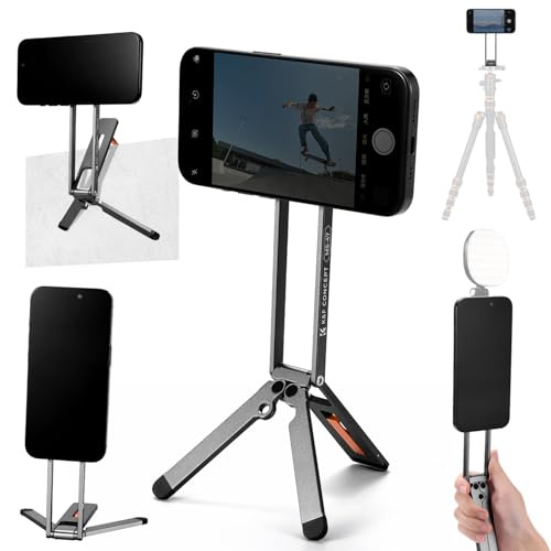 K&F CONCEPT Magnetic Phone Tripod Stand, 23N Strong Magnetic Mini Tripod Aluminium Alloy Pocket Selfie Stick, Mag Safe Phone Holder Compatible with iPhone 17 16 15 14 13 12 Series(Gray)