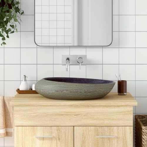 Vasque a Poser Salle de Bain,Vasque à poser violet et gris ovale 59x40x14 cm céramique,Evier Cuisine pour Cuisine, Wc d'invités