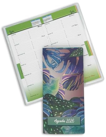 Nemau - Agenda de Poche 2026 - Format Compact – 64 Pages – Couverture en Gomme Expansée – Fabrication Française – Petit Agenda Pratique Pour Sac, Poche, Bureau et Déplacements - Décor Tropical Bleu