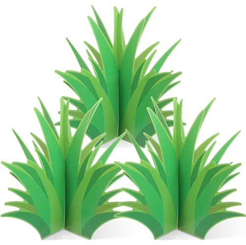 Tenceur Fake Green Grass Camping Decoration Jumbo 3D Cardboard Paper Grass Centerpiece Artificial Campfire Party Decoration for Camp Bachelorette Jungle Spring Party Supplies(3 Set)