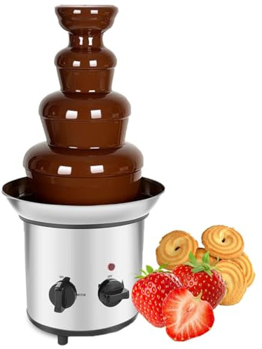 Macchina per fontana di cioccolato, fontana elettrica per fonduta a 4 livelli, struttura in acciaio inossidabile, capacità massima 992 g, ideale per feste e matrimoni