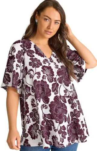 EVANS Curve Berry Red Floral Pleat Front Top - Women's - Plus Size Curve