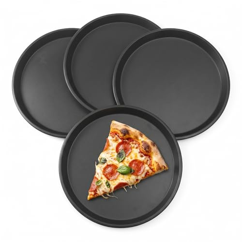 MIUUIPI Set med 4 pizzablåd, rund pizzaplåt Ø 29 cm, non-stick-belagd, värmebeständig upp till 230 °C, pizzabakplåt för pizzaugn och ugn, lätt att rengöra, hälsosam och hållbar