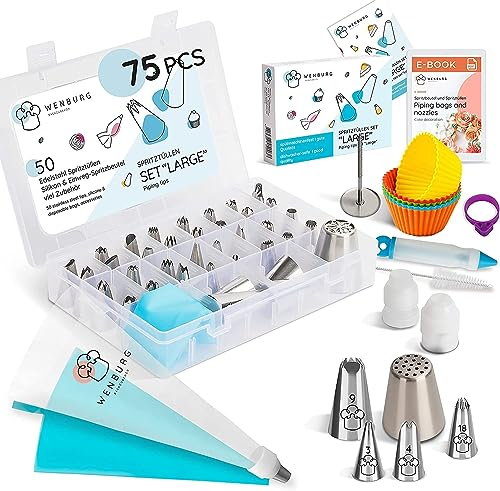 Wenburg Set di Beccucci Sac à Poche Professionali - 75 Pezzi - Sacchetti con Beccucci Professionali - Beccucci Numerati - Sac à Poche Professionale, Accessori per la Decorazione di Torte (Set Large)