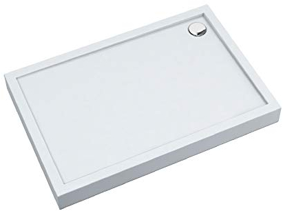 Sellon24 Plato de ducha acrílico con delantal Stabilsound® con soporte de 12 cm de agarre antideslizante 70 x 140 x 12