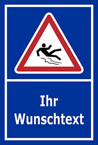 Melis-Folienwerkstatt Schild Rutsch-Gefahr Wunsch-Text - 15x10cm - Bohrlöcher - 3mm Aluverbund – 20 VAR S00018-108-E