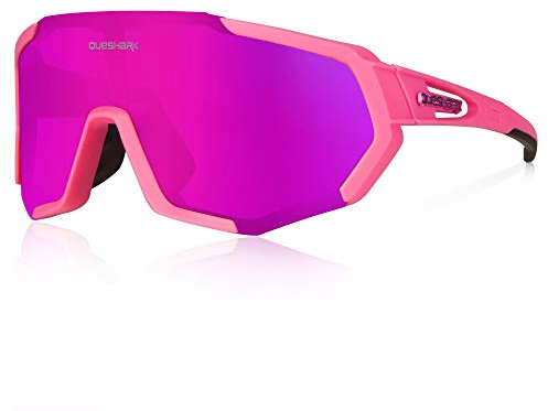 Queshark Schnelle Brille Herren, Fahrradbrille Damen, Polarisiert Fahrradbrille mit 3 Wechselgläsern | 29g TR90 Super Leicht | UV400 Schutz, für MTB, Rennrad, Radfahren, Laufen, Autofahren, E-Bike