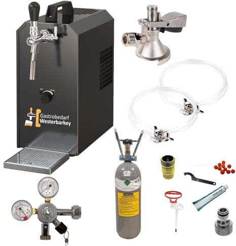 GASTROBEDARF WESTERBARKEY Zapfanlage Edelstahl 35 L/h von UPC Komplettset mit CO², Uhr, Schläuchen und Keg Flachkeg(A) 2kg + Reinigungsset