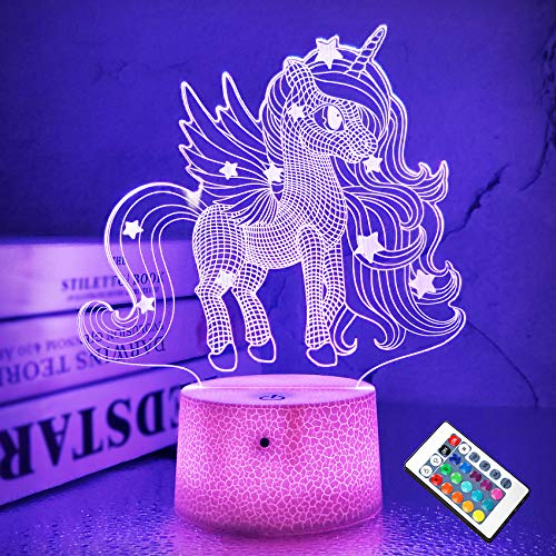Luci unicorno 3D Lampada illusione fata 16 colori e telecomando Lampada da notte a led ottica da tavolo a LED Tavolo da comodino Comodino Illuminazione Regali Giocattoli Ragazze Ragazzo Bambini