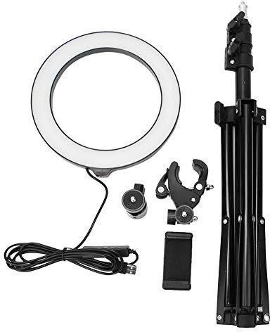 EBTOOLS Kit d'éclairage annulaire à LED pour vidéographie, 20cm Photographie dimmable LED Selfie Anneau lumière vidéo USB Live Lamp avec Support de téléphone trépied