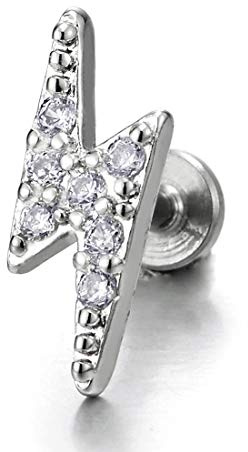 COOLSTEELANDBEYOND Herren Damen Edelstahl Blitz Bolzen Lippenringe Piercing Tragus Körper Schmuck