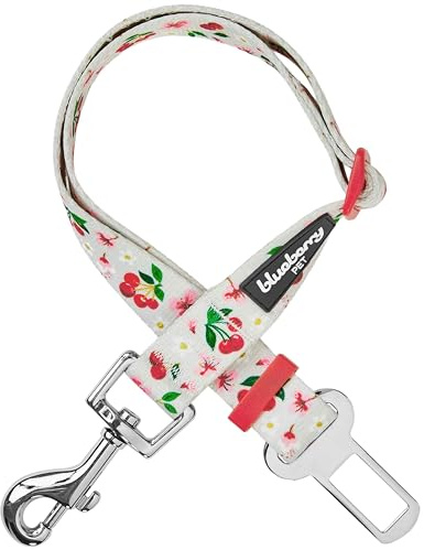 Blueberry Pet 8 Patterns Cherry Garden Grey Adjustable Dog Seat Belt Tether for Dogs Cats, Durable Safety Car Vehicle Seatbelts Leads Use with Harness