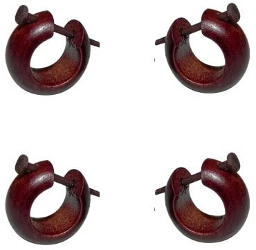 4 pendientes de madera, color marron, ancho 15mm y palito fuerte, grosor 6mm.