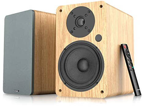 VULKKANO A5 ARC Cassa Amplificata con Woofer da 5,25, Bluetooth 5.0, HDMI ARC, Optica, RCA, USB, con Uscita Subwoofer, Casse Monitor HiFi con Design Elegante, Colore Marrone