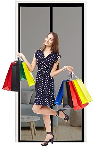 HTCSZL Magnet Fliegengitter Tür Insektenschutz 90x200cm, Der Magnetvorhang ist Ideal für die Balkontür, Kellertür und Terrassentür, Kinderleichte Klebemontage Ohne Bohren, Nicht Kürzbar, Schwarz