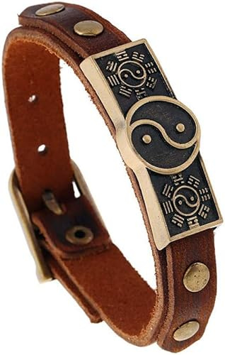 Bracelet,Fashion Decoration Bracelets Men's Leather Bracelet Tai Chi Yin Yang Bracelet Leather Cuff Wrap Bangles Men'S Belt Buckle Wrist Hand Jewelry Couple Bracelet Male Wristband Accessories Festiva