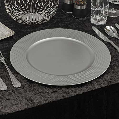 33 cm Weihnachts-Ladegerät-Teller, Tischsets, Esstisch, wiederverwendbar, Party-Dekoration (mattes Geo-Silber, 6 Ladegerät-Teller)