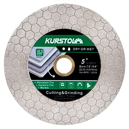 KURSTOL Diamant-Trennscheibe - 125mm Diamant Fliesentrennscheibe Bohrung 22,23–15,875 mm zum Schneiden und Schleifen von Keramikfliesen, Porzellan, Granit, Marmor