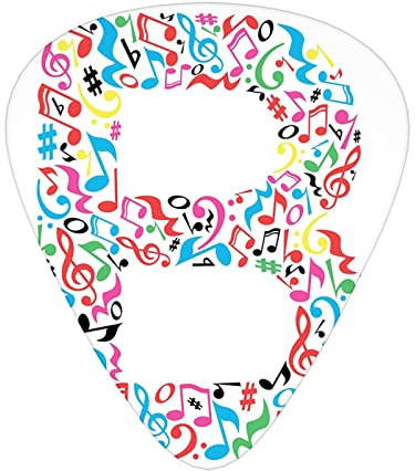 Gitarrenplektren, 12er-Pack, universelle Gitarrenplektren aus ABS, bunte Silhouette von B mit Do-Re-Mi-Symbolen, Kunstschul-Alphabet-Designwörtern, für Akustik- und E-Gitarre