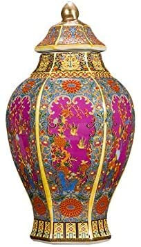 GRAWIT Ancien Vase Traditionnel Chinois de la Dynastie Qing Collection de Pots de Gingembre en céramique hexagonale en émail Jingdezhen Vase Made in China