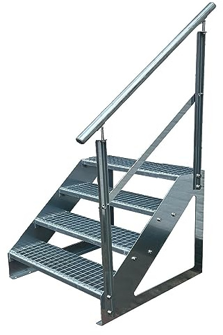 Kaminbau Mierzwa Premium trappa fristående, 4 trappräcken, höger (bredd 800 mm) (höjd 76 cm), väderbeständigt rutnät, trädgårdstrappa