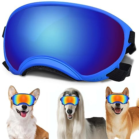 Mittelgroße Hundesonnenbrille mit verstellbarem Riemen, UV-Schutz, Winddichte Hundewelpen-Sonnenbrille, geeignet für mittelgroße Hunde, Augenschutz für Hunde, weiche Hundeschutzbrille