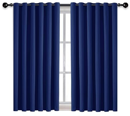 AMEHA Blackout Eyelet Curtains Thermal Insulated Navy Curtains for Bedroom Darkening Noise Reducing Drapes Curtain 46 X 54 Inch 2 Panels with Tiebacks