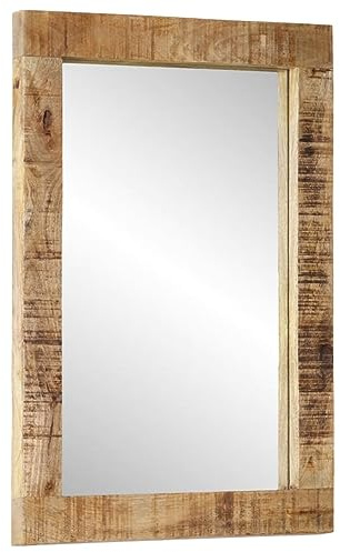 vidaXL Miroir Mural, Miroir de Maquillage Suspendu, Miroir de Courtoisie, Décoration Chambre à Coucher Salon Salle de Bain, 70x50 cm Bois de Manguier Massif et Verre