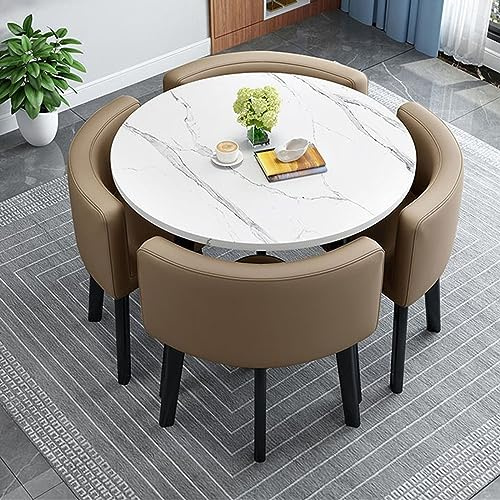 WDZDMYL Tavolo da conferenza Rotondo, Tavolo da Pranzo Rotondo con Set di 4 sedie, Tavolo da Pranzo Rotondo con Set di 4 sedie, Adatto per Cucina, Soggiorno, Sala da Pranzo, Set Tavolo da Pranzo G