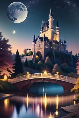 Diamond Painting Schloss Fluss DIY 5D Diamant Painting Bilder 40x60 cm Full Drill Mosaik Bastelset Kinder Malen Nach Zahlen Erwachsene Große Diamant Malerei Crystal Art for Home Wall Decor Gifts j 16