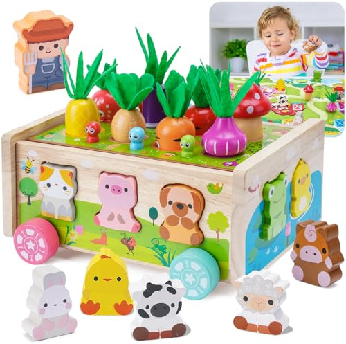 Toddler Montessori Wooden Farm Toys | Babies 12-18 Months Toy with Game Map for 1 2 3 Year Old Boys Girls | 1st First Birthday Gifts for 1-2 Years | Wood Learning Educational Toys Fine Motor Skills