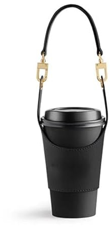 Reusable Leather Coffee Cup Sleeve with Handle – Portable Tea Cup Holder, Protective Drink Holder, Adjustable Cup Holder with Shoulder Strap, PU Cup Cover for Coffee, Tea, Water