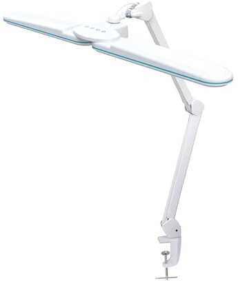 Neatfi Elite HD XL arbetslampa, skrivbordslampa, 3 ljuslägen, icke-polär dimning, justerbara ljuslägen, ergonomisk design, Uppgiftsljus för hem, kontor, arbetsrum (CCT med Klämma, Blå Ring, 45 CM)