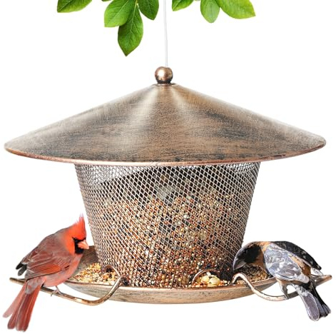 Samhe Vogelfutterstation aus Metall, 1,4 kg Samenkapazität, 24,8 cm Dach, eichhörnchensicher, wetterbeständig, Wildvogel-Futterstation für Garten, Hof, Dekoration